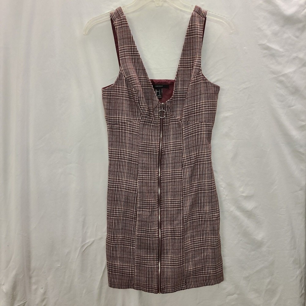 Brown & Maroon Tweed Dress Sleeveless Zipper Front V Neck Womens Size Small